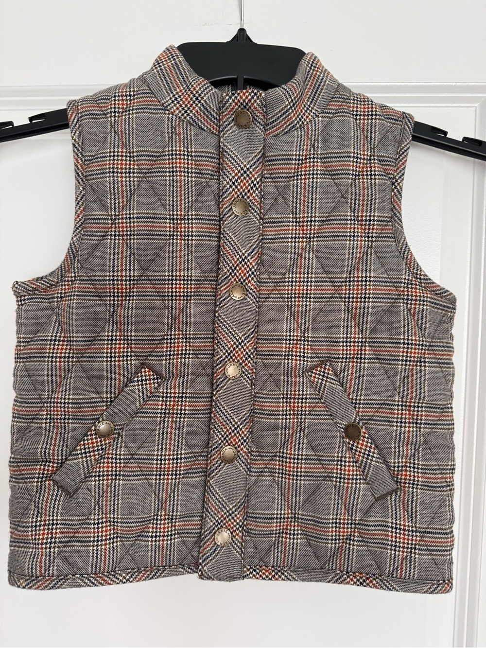 Janie and Jack Plaid Quilted Vest in Brown, Gray & Orange